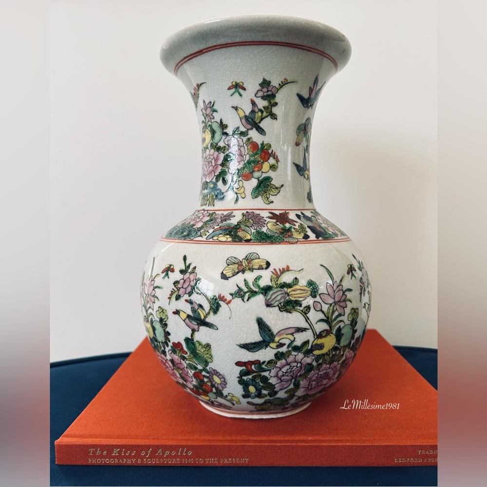 Vintage Floral and Fauna Vase | Handpainted | Traditional Famille Rose | Japan